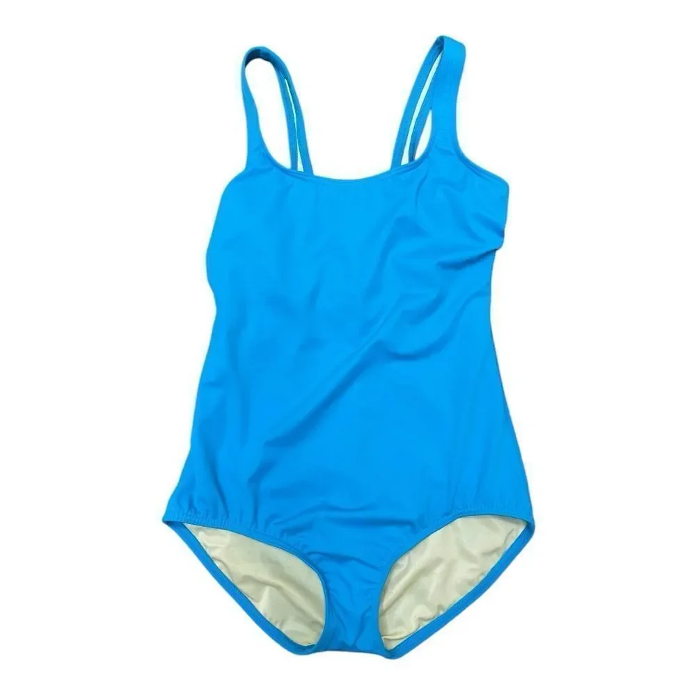 Lands' End Classic Blue One Piece Modest Cut Swimsuit Size 8 EUC Minimalist